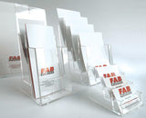 Range of multi-tier brochure and business card holders on display